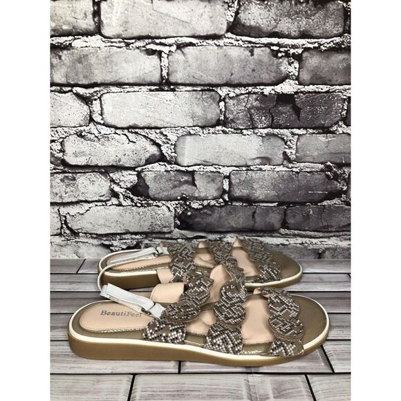 Beautifeel Taupe Patent Leather White Dotted Strap Sandals Women’s Sz 41EU/10.5M - Picture 1 of 16